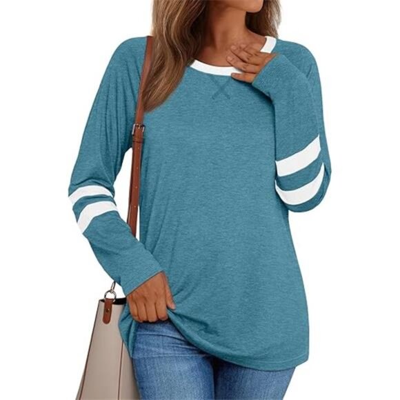 Color Block Long Sleeve Oversized Crewneck Tee - Picture 6 of 6
